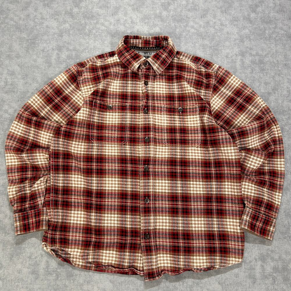 Vintage Y2K Old Navy Heavyweight Flannel Shirt Red Brown Plaid Cotton Mens L